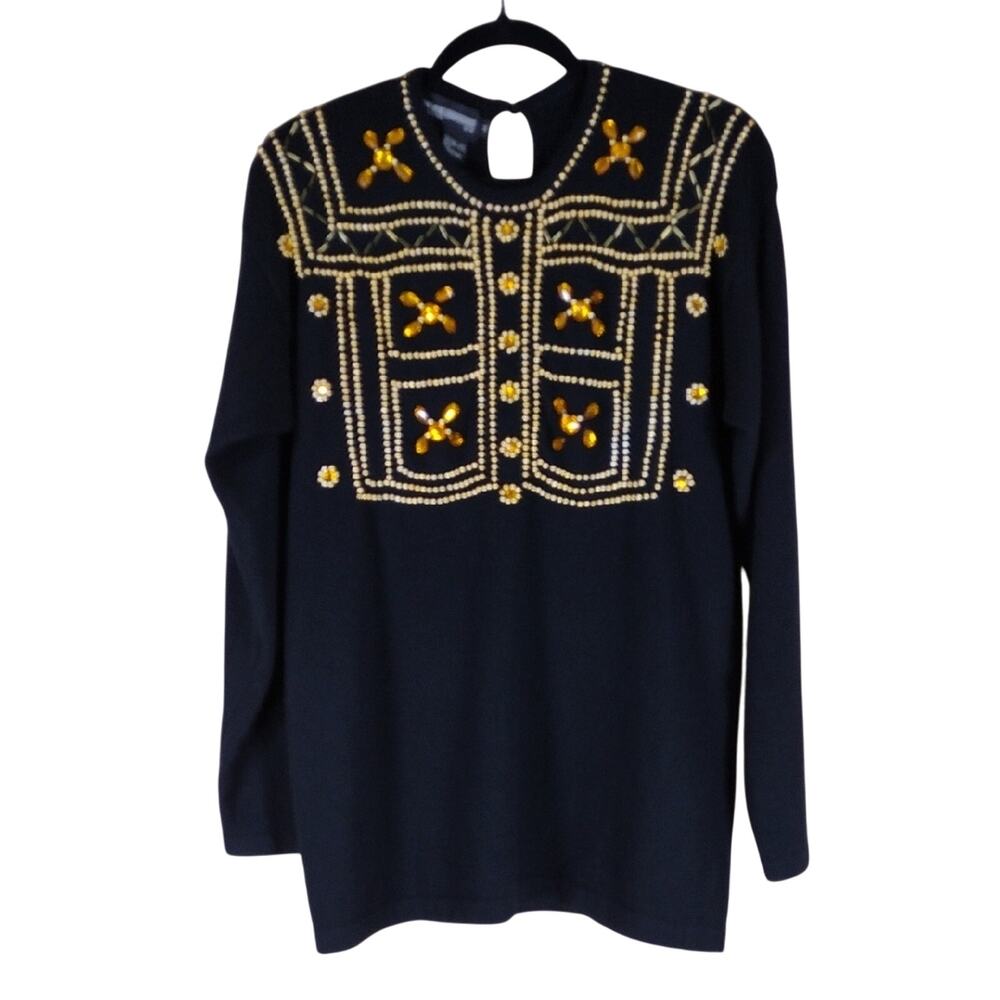 Vintage 90s Sweater Spree International Women’s M Lambswool Angora Blue Black